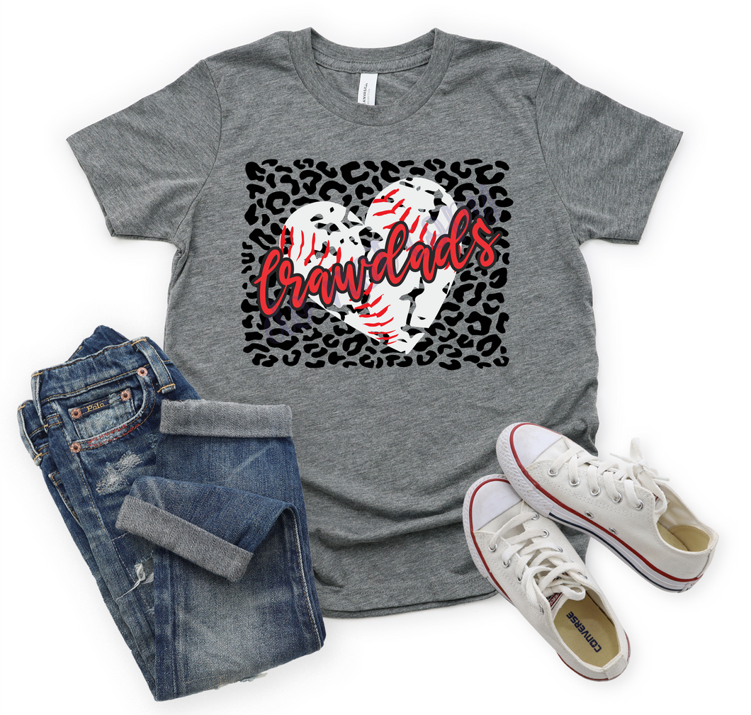 Crawdads Red Baseball Heart With Leopard Background