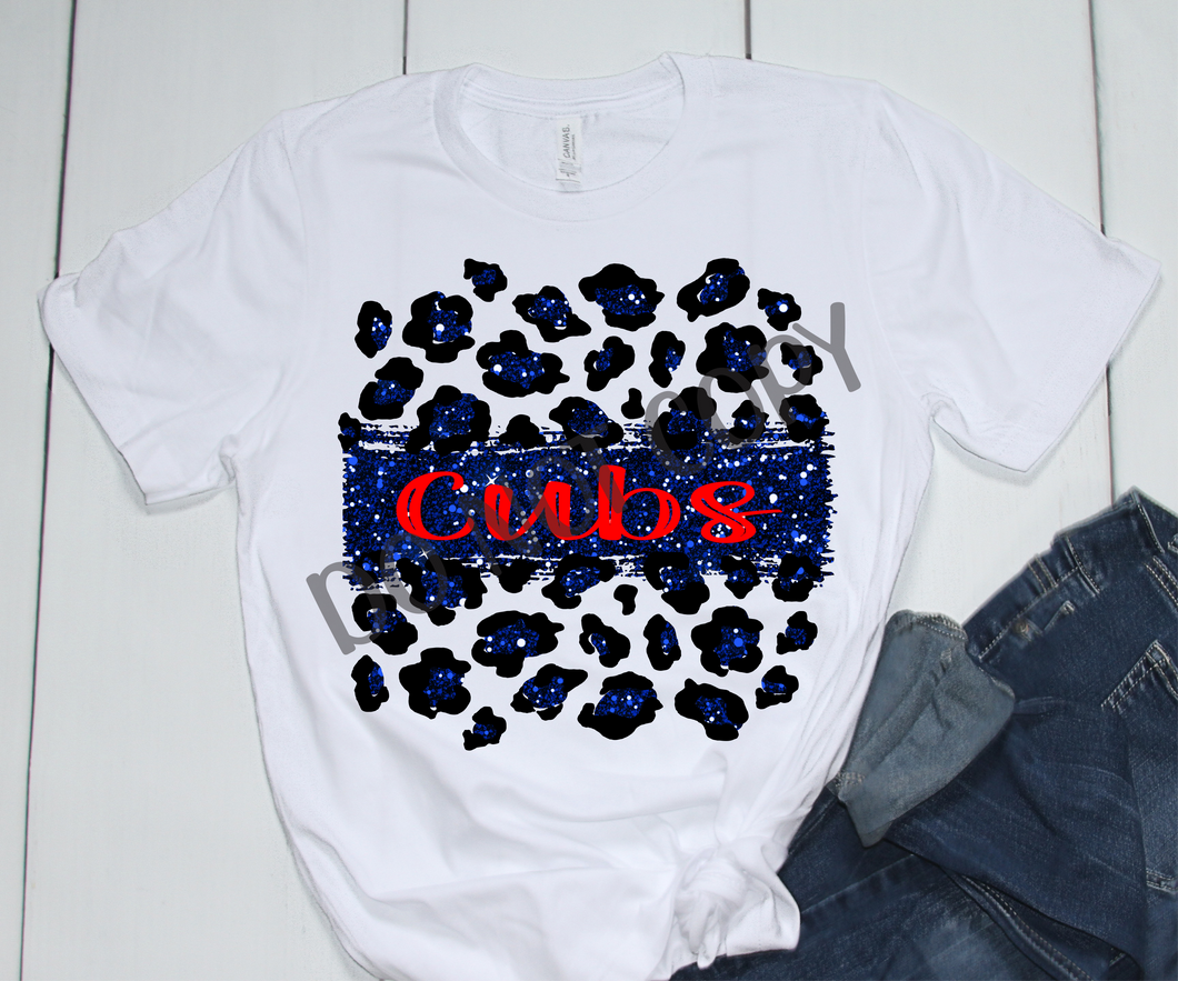 Cubs Navy & Red Leopard Glitter Transfer