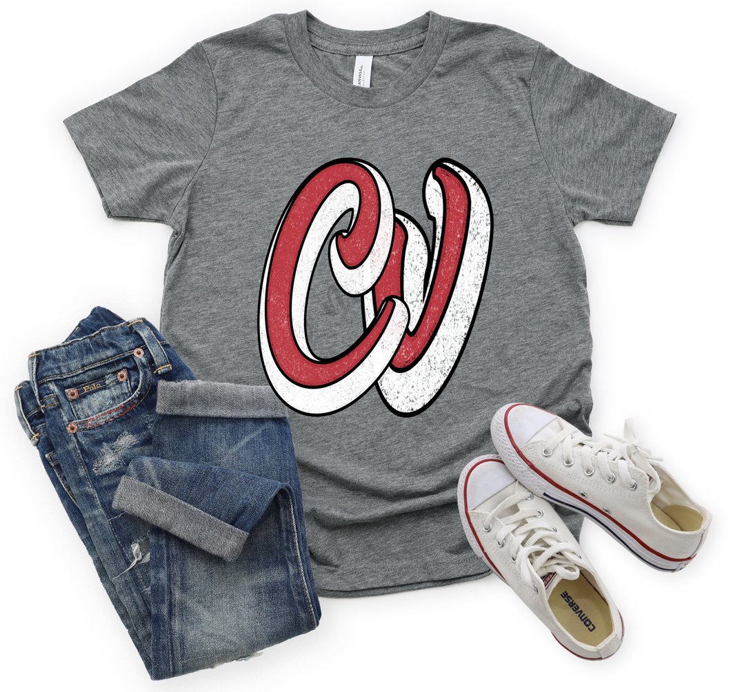 Letters CV Red Distressed Mascot Letter