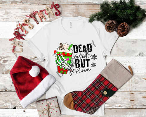 Dead Inside But Festive Bright Colored Coffee Transfer