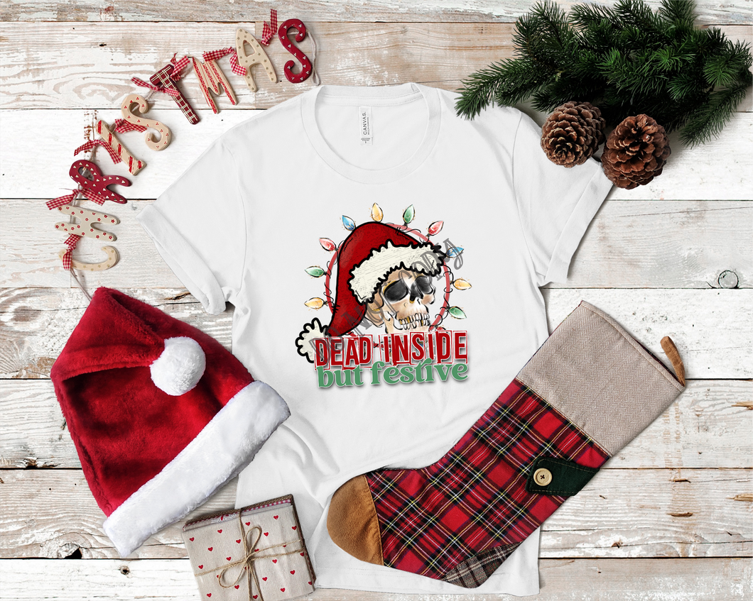 Dead Inside But Festive Skull With Santa Hat Transfer