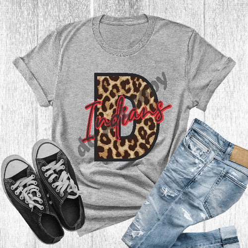 D Indians Red & Black Leopard Letter