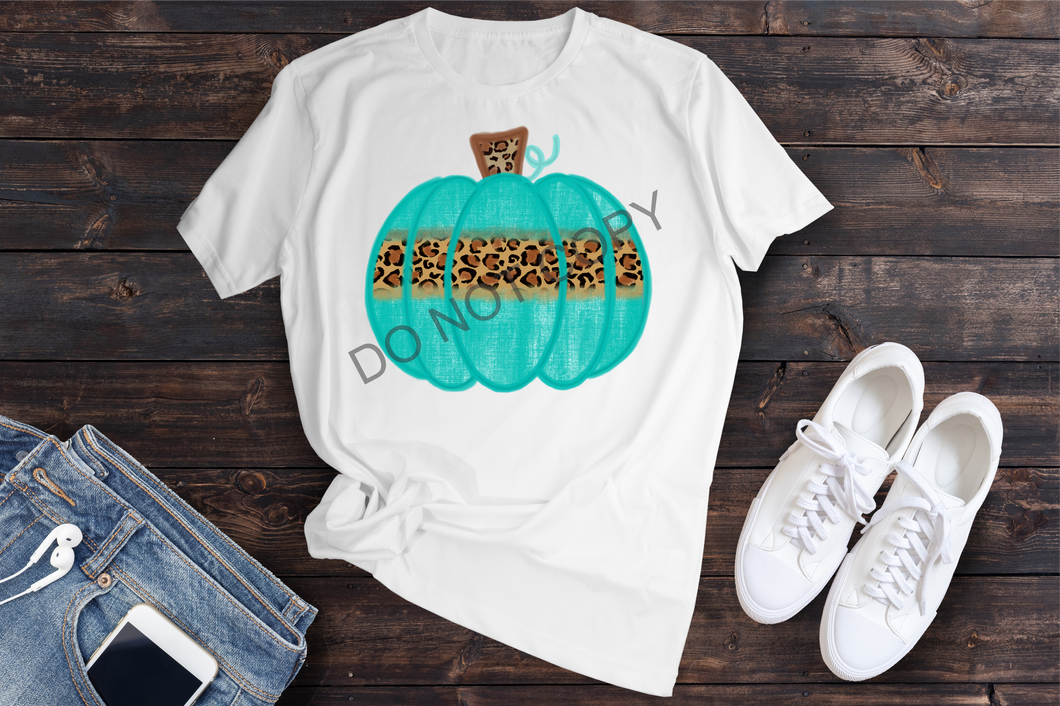 Teal Distressed Leopard Pumpkin Transfer