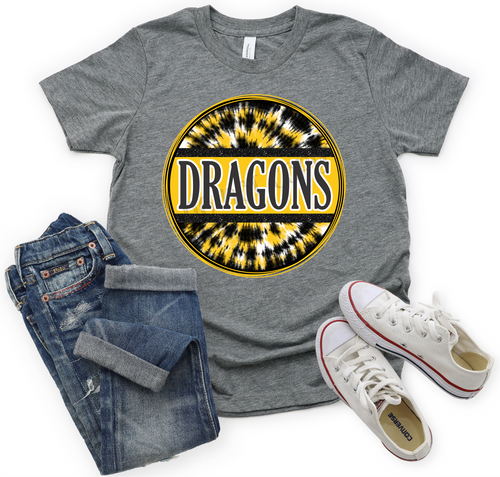 Dragons Gold, Black & White Tie-Dye Circle Print Font