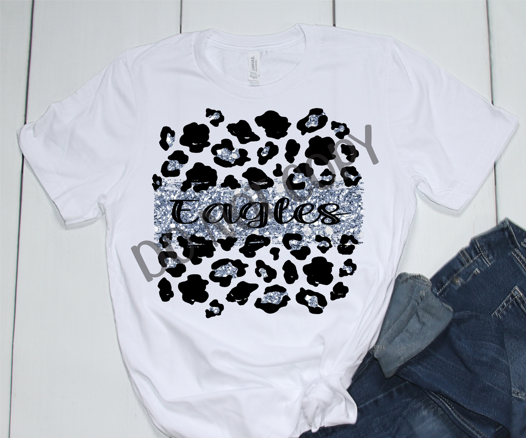 Eagles Black and Grey Leopard Glitter