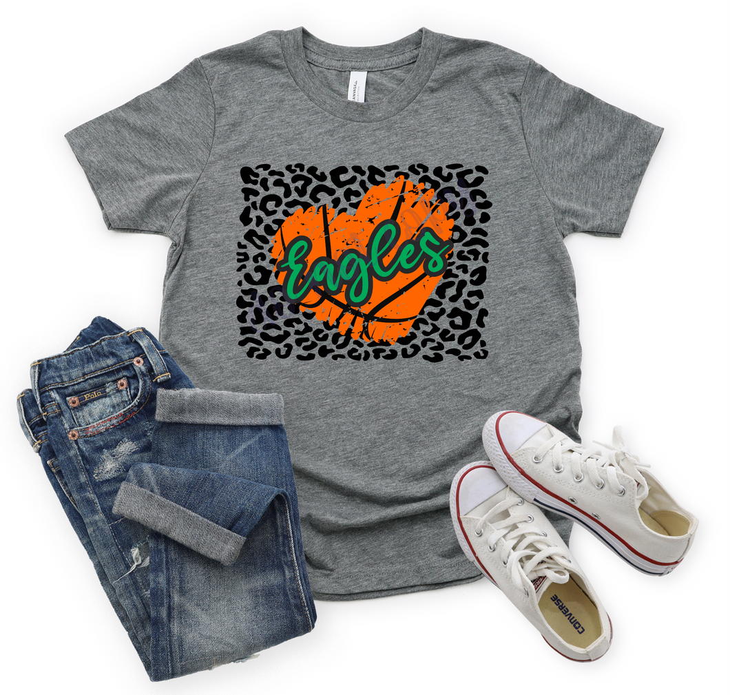 Eagles Green Basketball Heart With Leopard Background