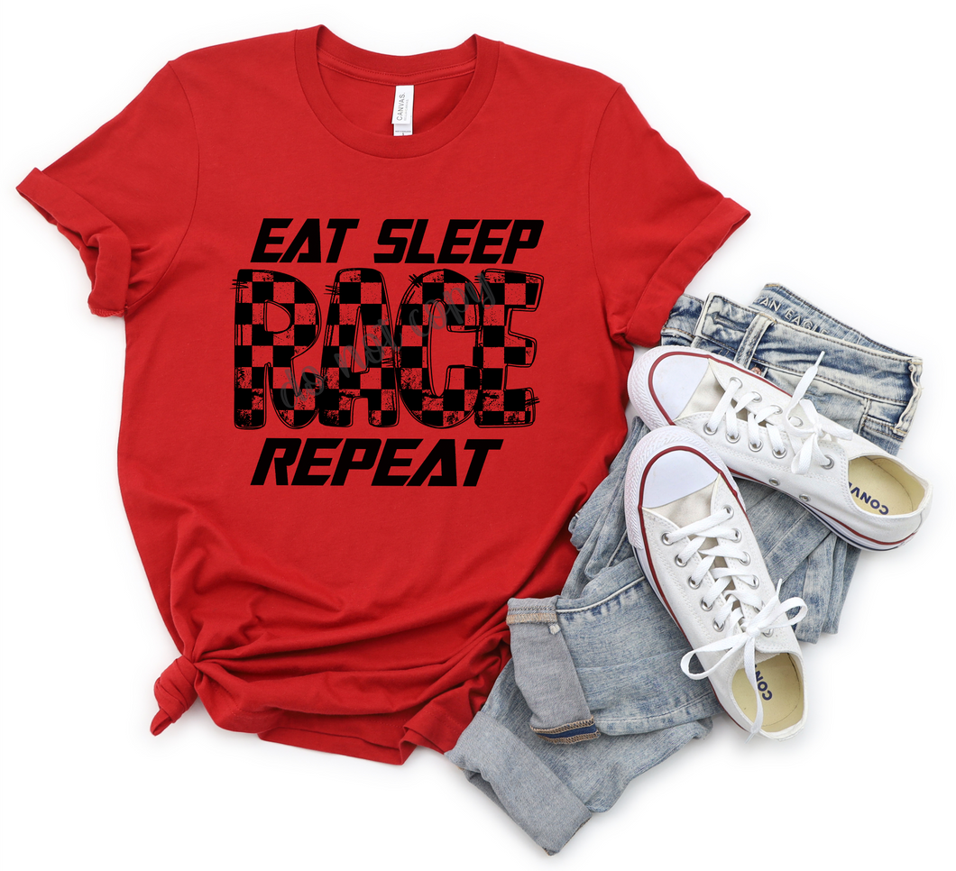 Eat Sleep Race Repeat Black Transfer