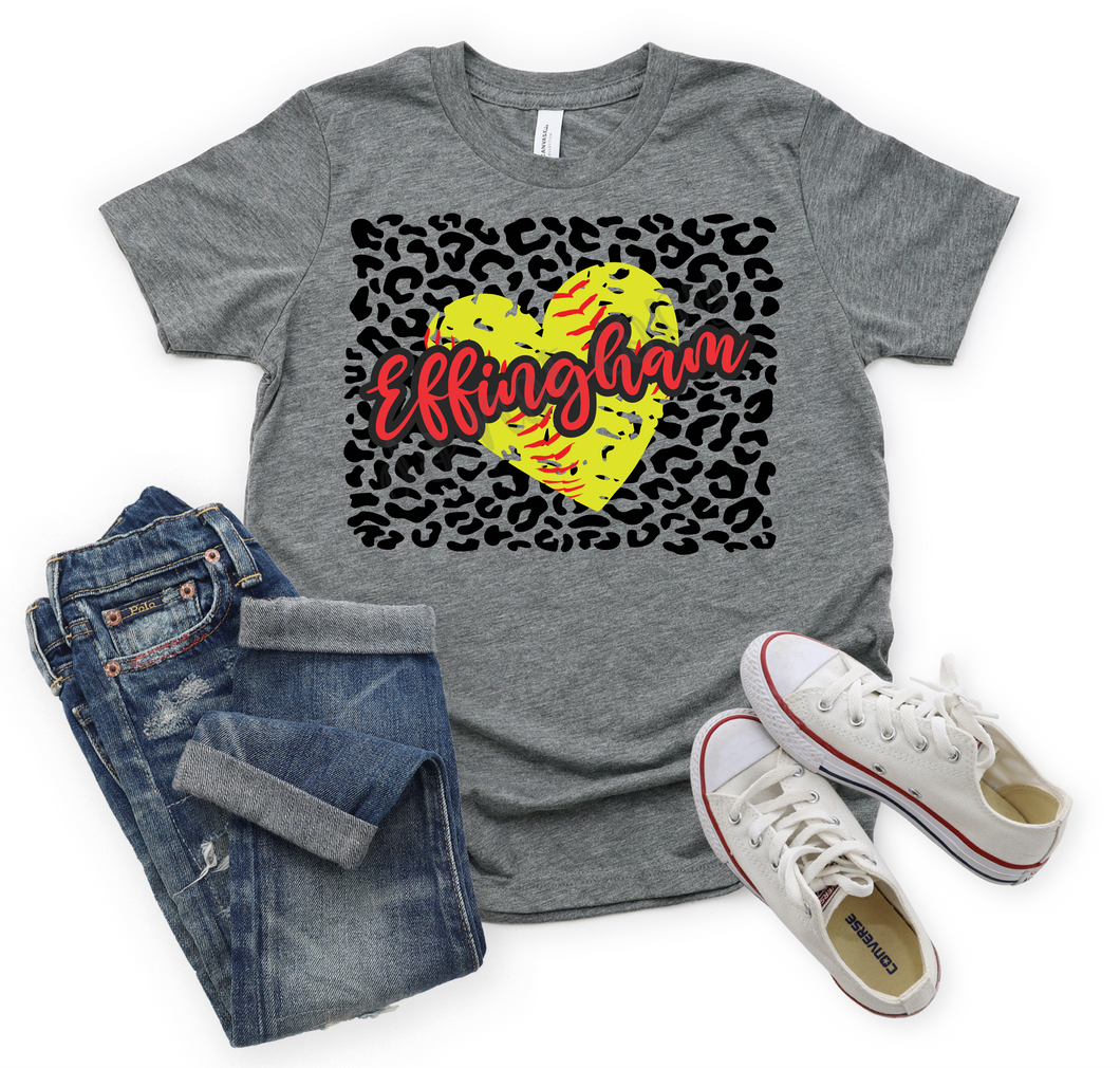 Effingham Red Softball Heart With Leopard Background