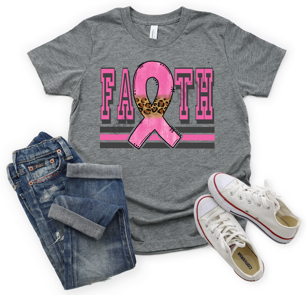 Faith Pink Ribbon With Leopard Transfer