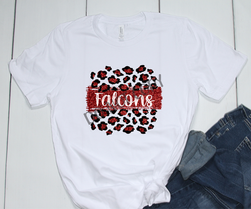 Falcons Red Black White Leopard Glitter