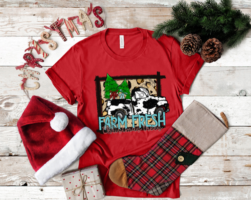 Farm Fresh Christmas Trees With Cow Printed Truck Transfer