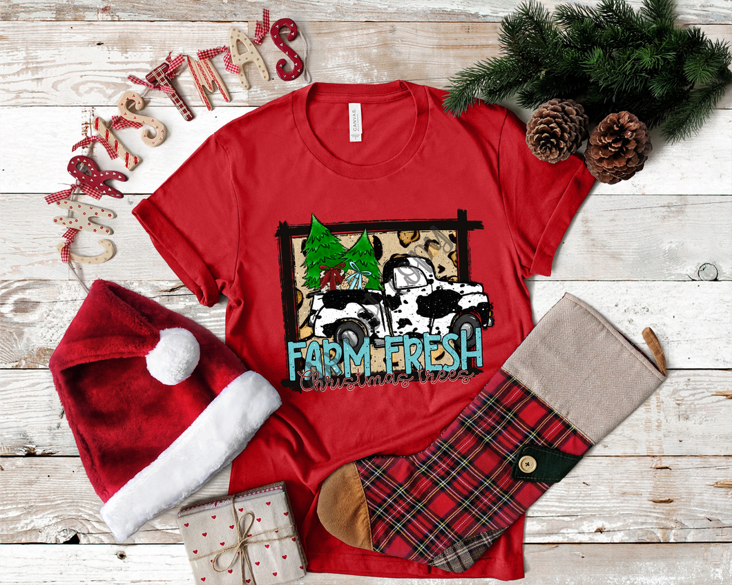 Farm Fresh Christmas Trees With Cow Printed Truck Transfer
