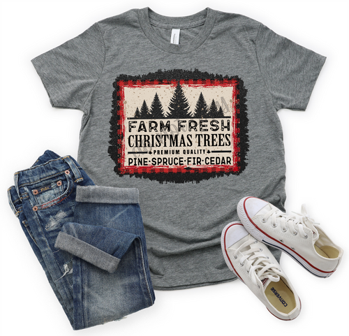 Farm Fresh Trees In Buffalo Plaid And Black Frame Transfer