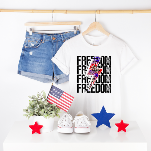 Freedom Stacked With Patriotic Lightning Bolt Transfer