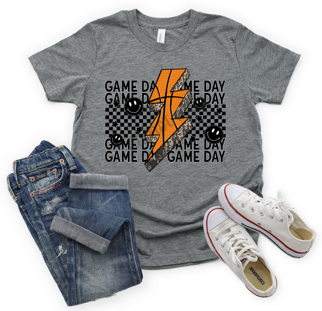 Game Day Checkered Basketball Smiley Face Transfer