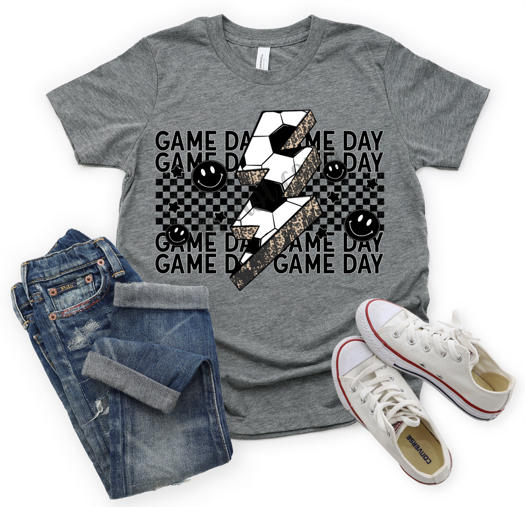 Game Day Checkered Soccer Smiley Face Transfer