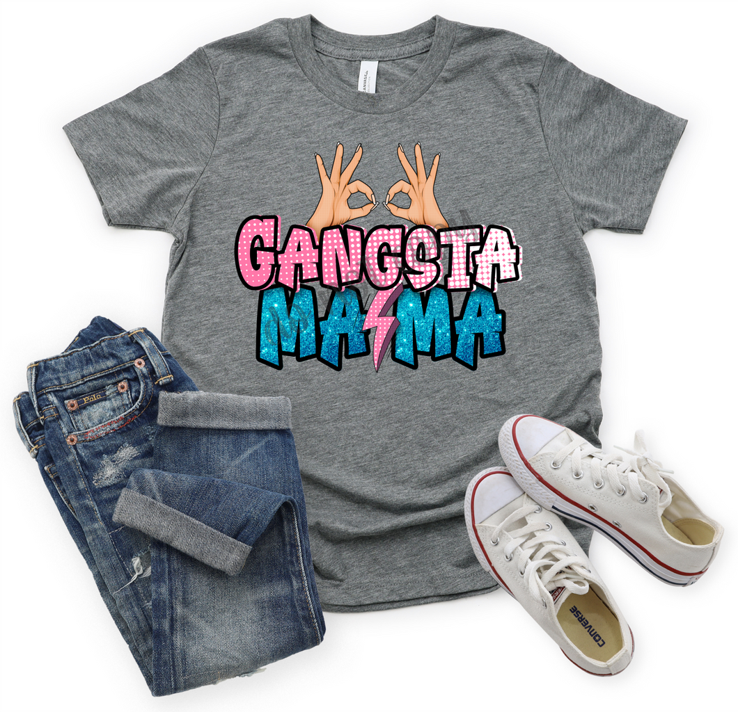 Gangsta Mama Pink & Blue With Lightning Bolt Transfer