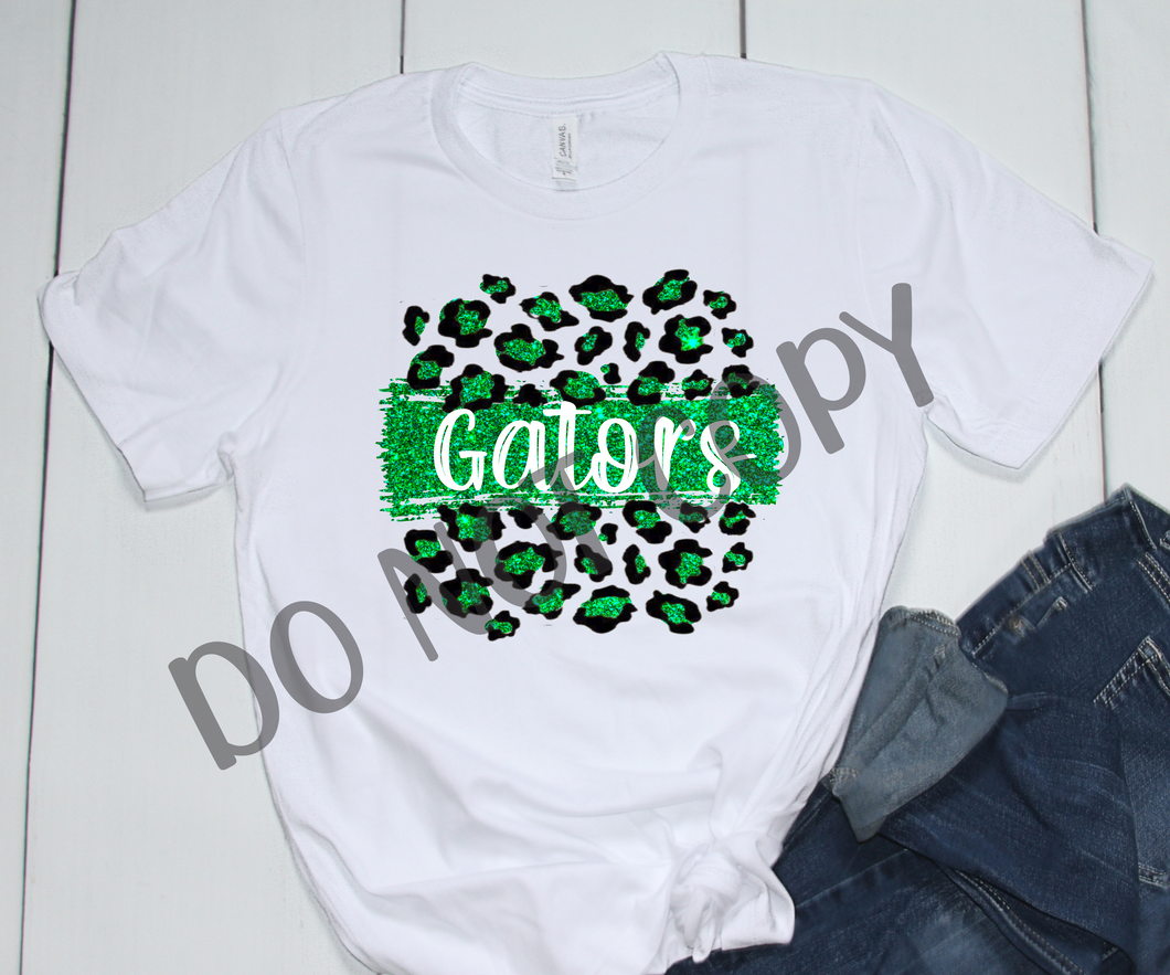 Gators Green & White Leopard Glitter Transfer