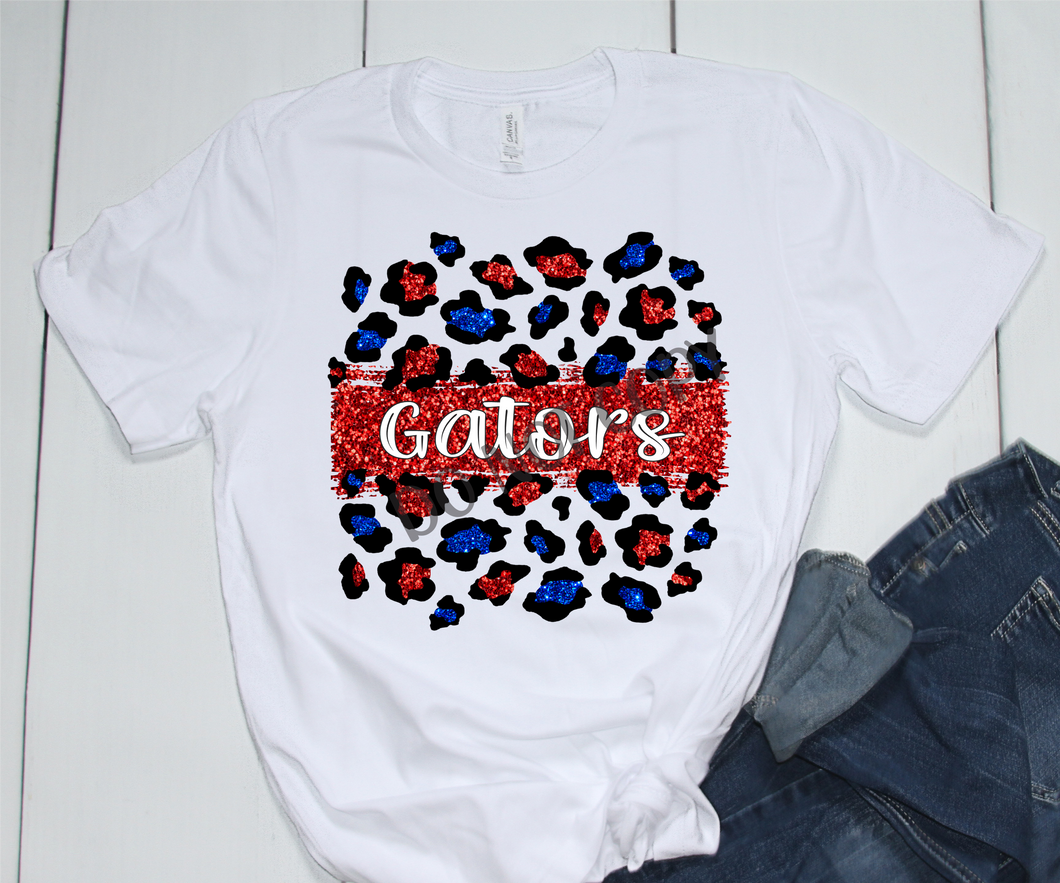 Gators White, Red and Blue Leopard Glitter