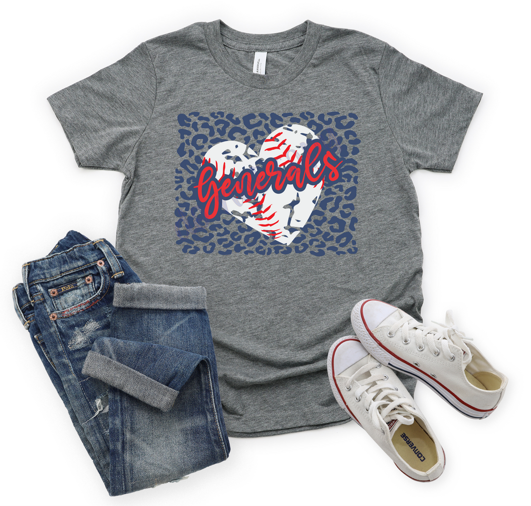 Generals Red & Navy Baseball Heart With Leopard Background