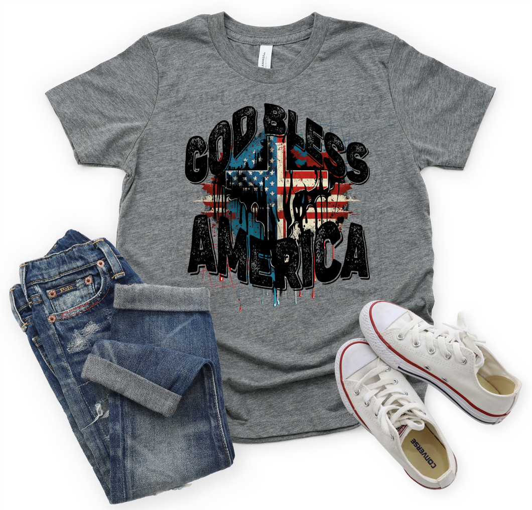 God Bless America Bleeding Cross Transfer