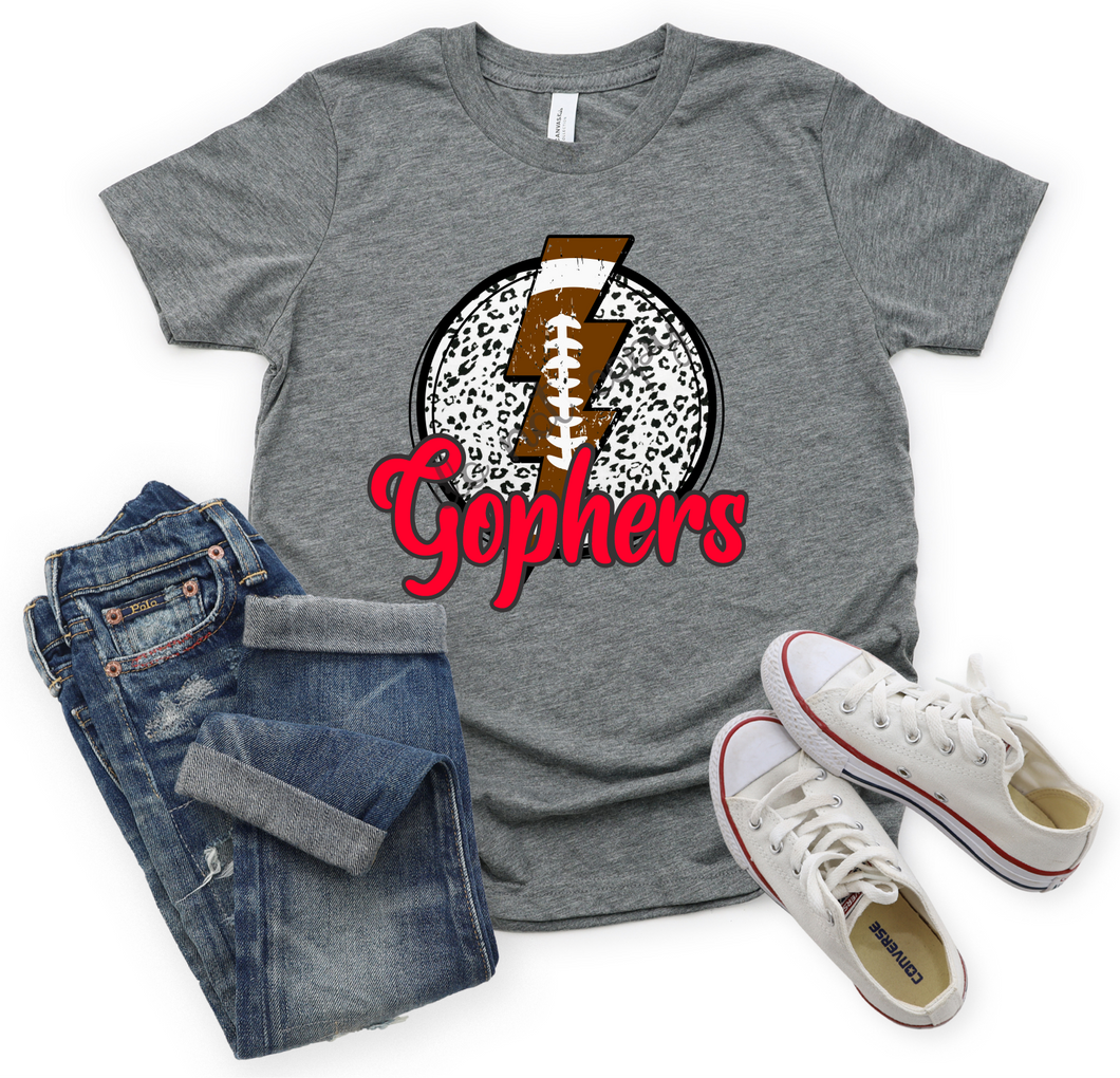 Gophers Red Leopard Circle With Football Lightning Bolt