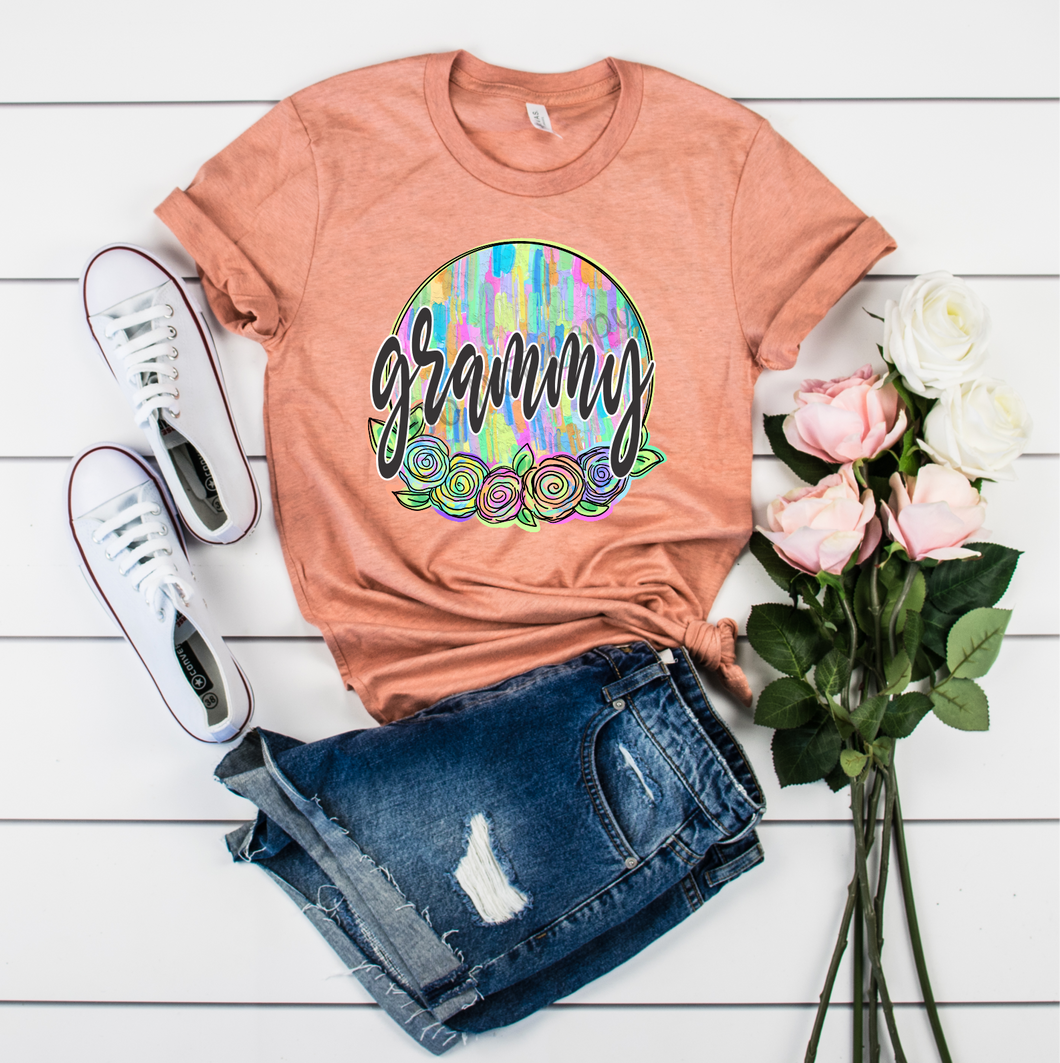 Grammy Floral Textured Circle Transfer