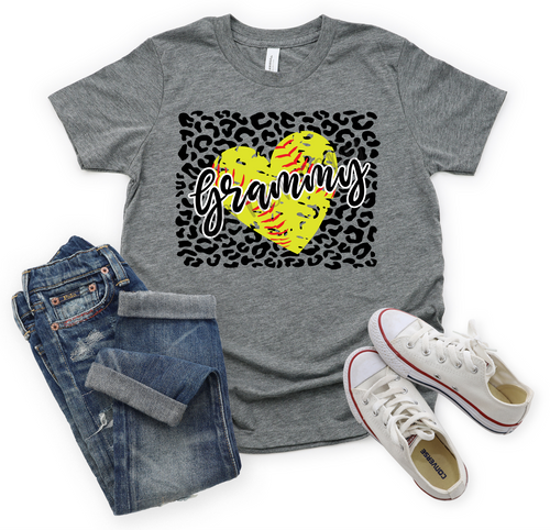 Grammy Softball Heart With Leopard Background