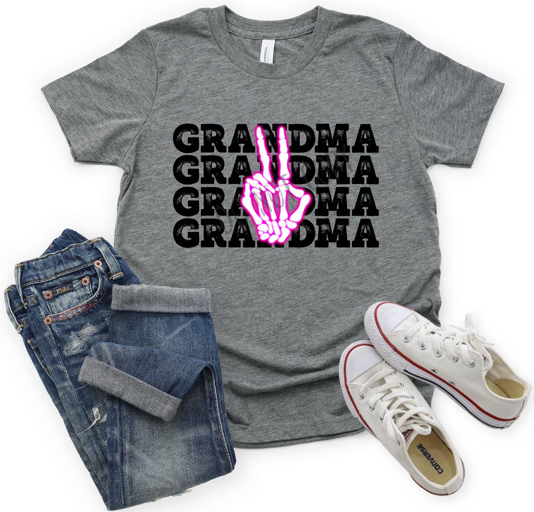 Grandma With Neon Pink Skeleton Hand Transfer