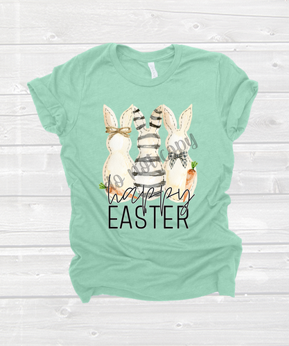 Happy Easter 3 Vintage Bunnies With Carrot Transfer