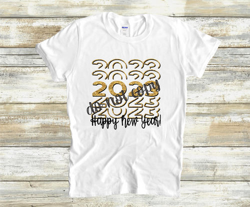 Happy New Year 2023 Stacked Black and Gold Transfer