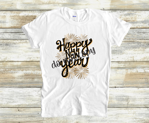 Happy New Year Black and Gold Fireworks Transfer