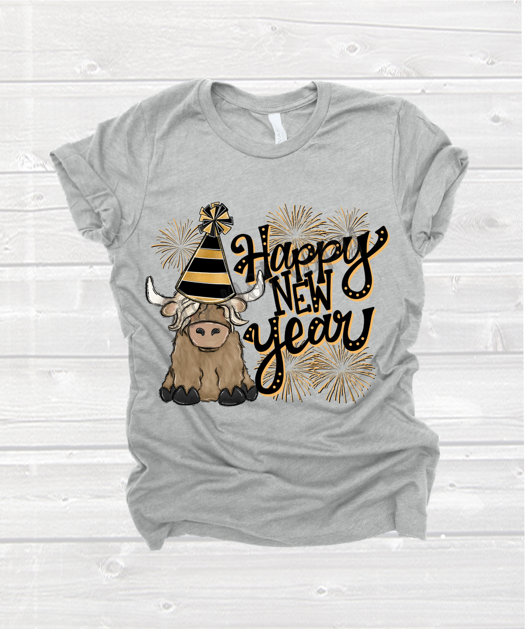 Happy New Year Cow Black and Gold Transfer