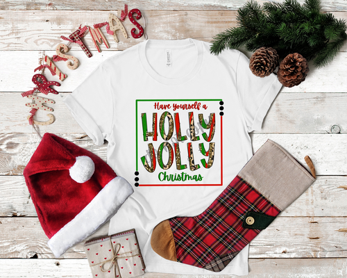 Have Yourself A Holly Jolly Christmas Red & Green Leopard Square Transfer