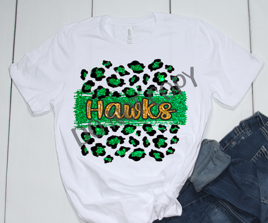 Hawks Green & Gold Leopard Glitter