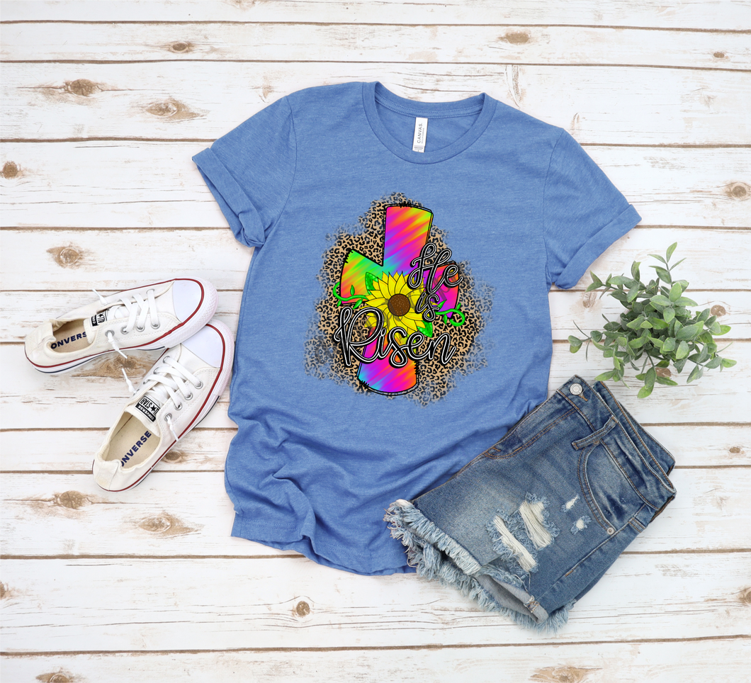 Copy of He Is Risen Colorful Cross With Leopard Background Transfer