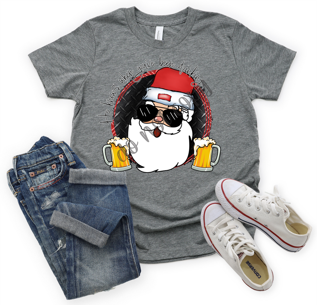 He Knows When You've Been Drinking Black & Red Santa With Beer Transfer