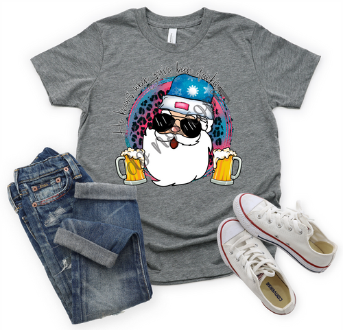 He Knows When You've Been Drinking Pink & Blue Santa With Beer Transfer