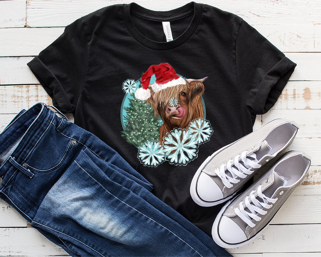 Highland Cow In Circle With Snowflakes Transfer