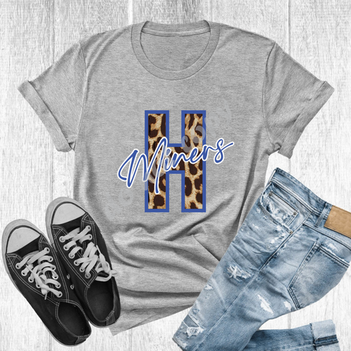 H Miners Blue & White Leopard Letter