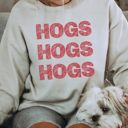 Hogs Stacked Maroon Distressed Transfer