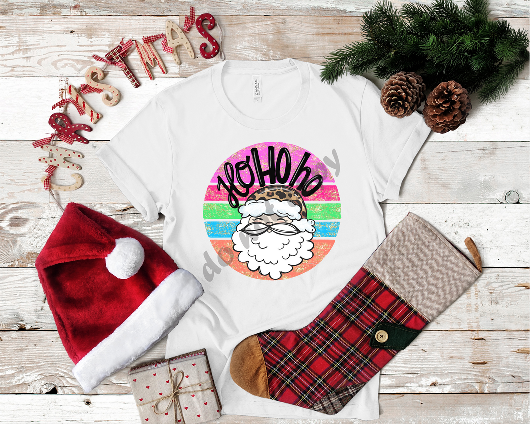 Ho Ho Ho Santa Bright Colored Retro Circle Transfer