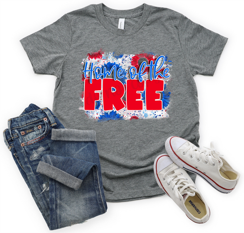 Home Of The Free Red White & Blue Splatter With Flowers Transfer