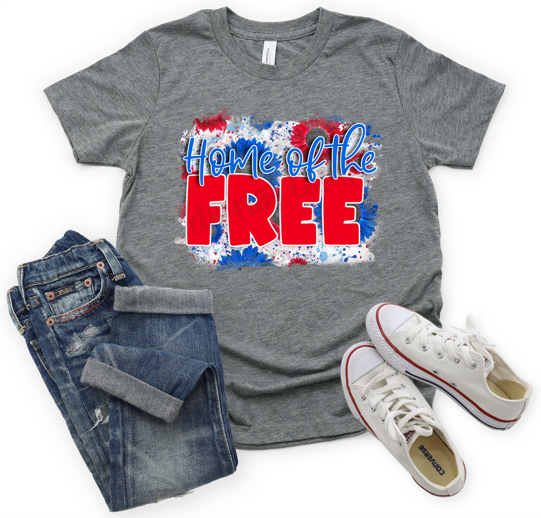 Home Of The Free Red White & Blue Splatter With Flowers Transfer