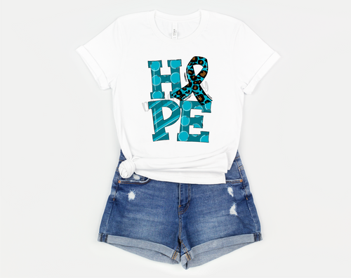 Hope Teal Leopard Ribbon Transfer