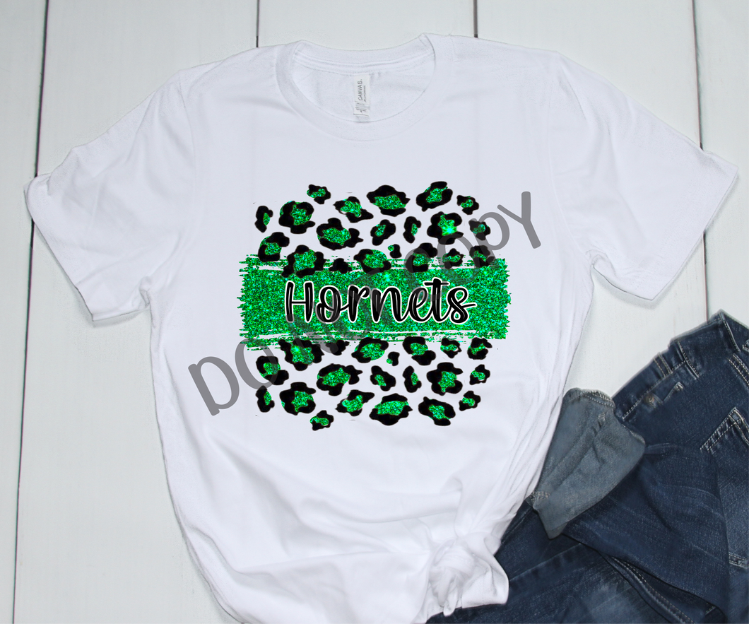 Hornets Black Green & White Leopard Glitter