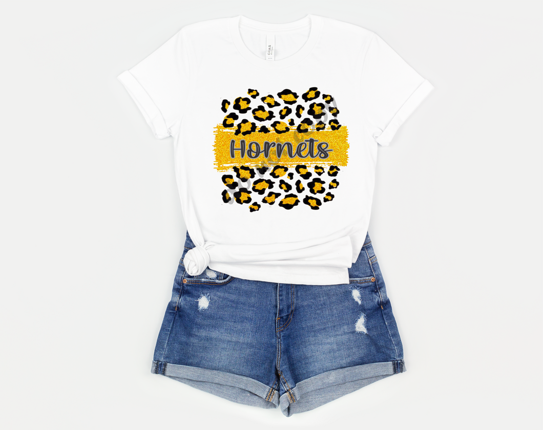 Hornets Yellow, Black & Silver Leopard Glitter