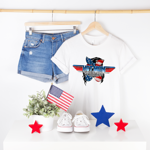 Hot Mom Summer Patriotic Wings With Bun Bandana & Sunglasses Transfer