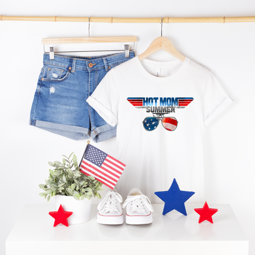 Hot Mom Summer Patriotic Wings With Sunglasses Transfer