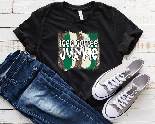 Iced Coffee Junkie Green & Off White Brushstroke Transfer